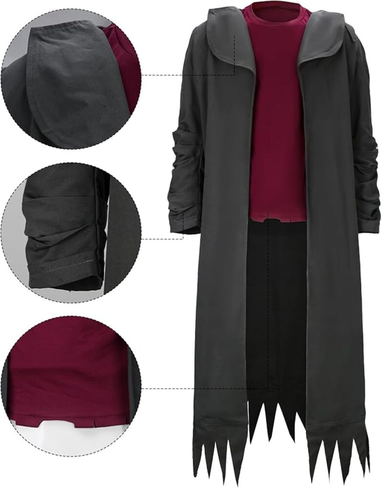 Costume Men's Trench Coat Jacket with Cape Red T-Shirt Suit Scary Outfit